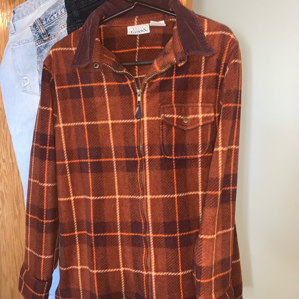 Orange Plaid Zip-Up Jacket